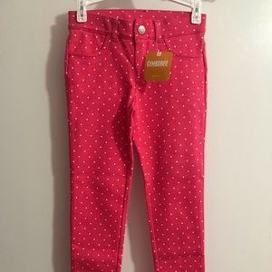 Bright pink with polka dot stretchy pants
